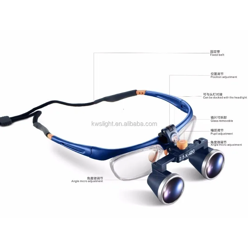 Фото Бинокулярные лупы KWS FD-503G-1 2.5X с ручным источником питания, для стоматологии и ветеринарии, легкие, сертифицированные CE ISO, класс I №1