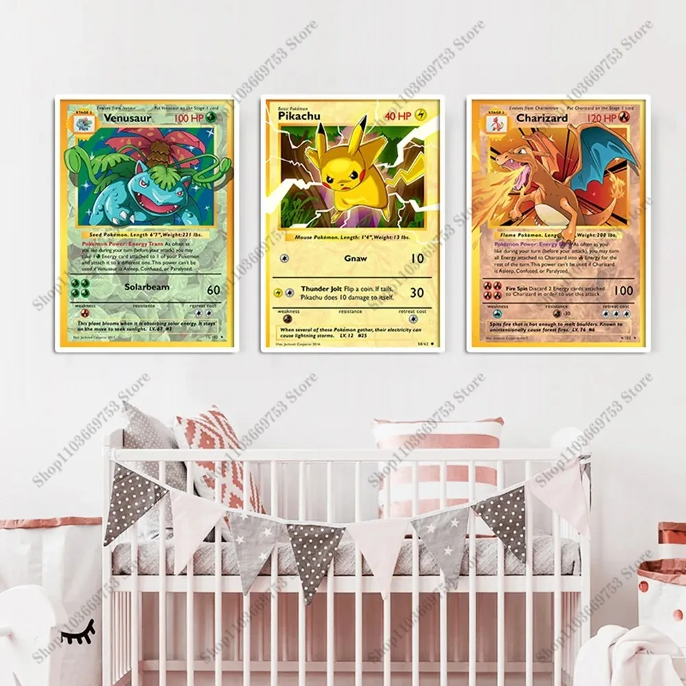 Pokemon Basis Set 1996 Jaar Engels Kaarten Shining Canvas Painting Poster Print Watercolor Wall Art Picture Home Decor Gifts