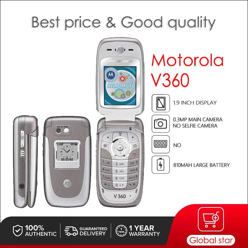 

Motorola V360 Refurbished-Original Mobile 1.9 inches VGA Phone Cellphone Free Shipping High Quality