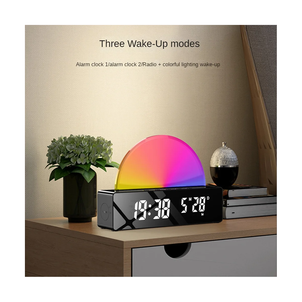 Sunrise Alarm Clock, Wake Up Light Dawn Simulator, Bedside Sun Lamp Multi Color Night Light with USB Charger, Black images - 6