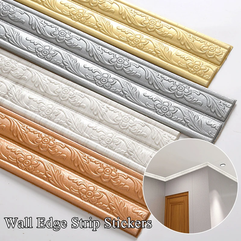 3D Foam Wall Edge Strip Stickers Self Adhesive Waterproof Baseboard Corner Waist Line Sticker Wall Stickers Trim Line Skirting