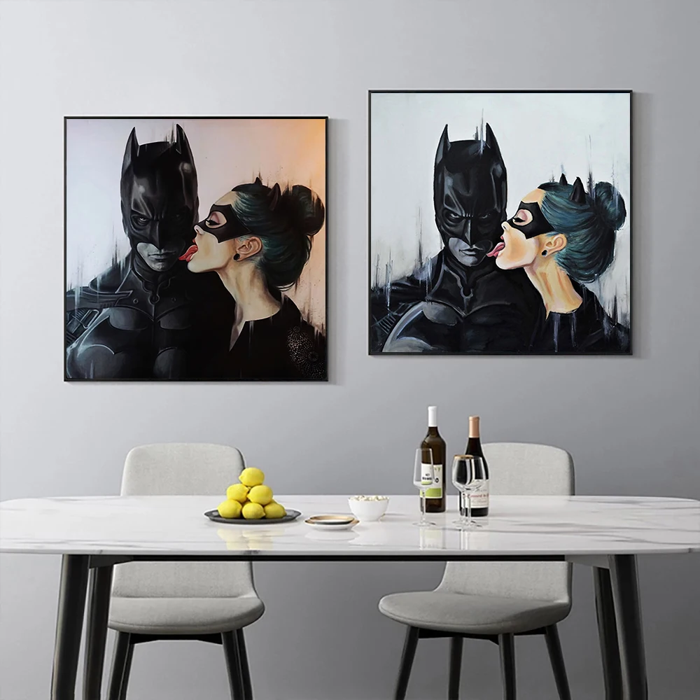 

Graffiti Cartoon Superhero Canvas Painting Abstract Dark Knight Kiss Prints Poster Wall Art Picture Room Home Decor Cuadros