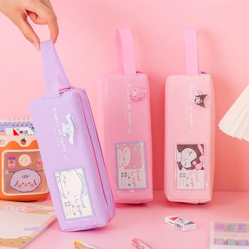 

Kawaii Sanrio Kuromi My Melody Cinnamoroll мультяшное изображение канцелярская сумка большой емкости многослойная Изысканная прекрасная сумка для хранения