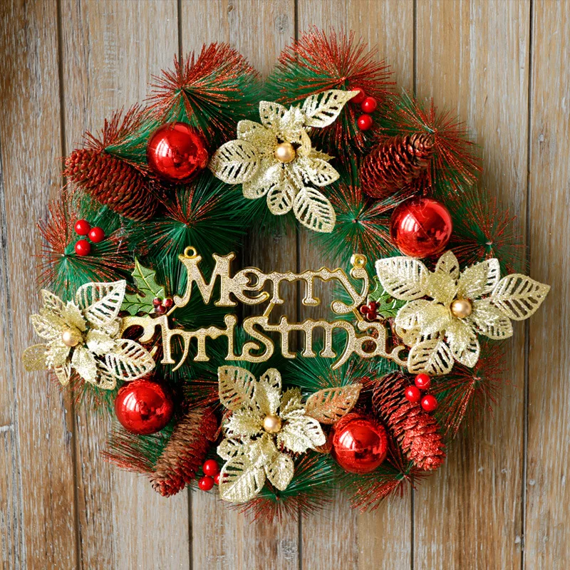 Рождественская игольчатая гирлянда 40 см в виде красных фруктов и сосны настенная