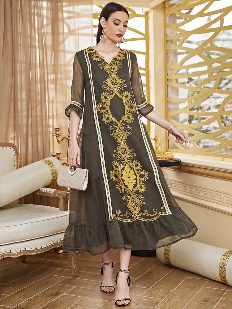 

TOLEEN Women Casual Elegant Maxi Long Dresses 2022 Summer A-Line Luxury Abaya Muslim Turkish Evening Party Festival Robe Vestido