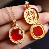 high street auspicious gavu box jewelry agate pendant female 925 silver necklace superior feeling double sided wear for gifts