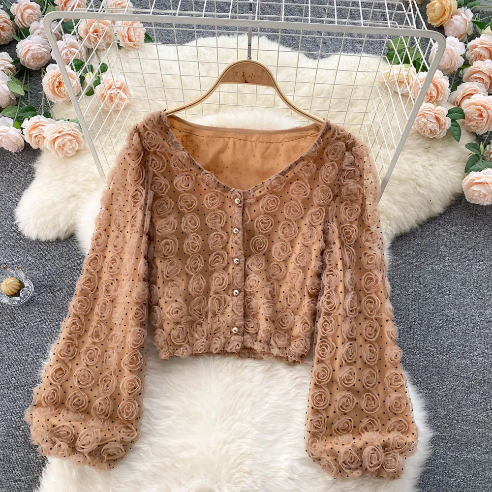 

Vintage 3D Floral Cardigans For Women Autumn Long Sleeve V Neck Single Breasted Femme Tops French Chic Casual Almighty Cardigan