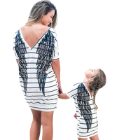 wings print mother and daughter strip oversized t shirt dress summer short sleeve matching family look mama girls casual dresses