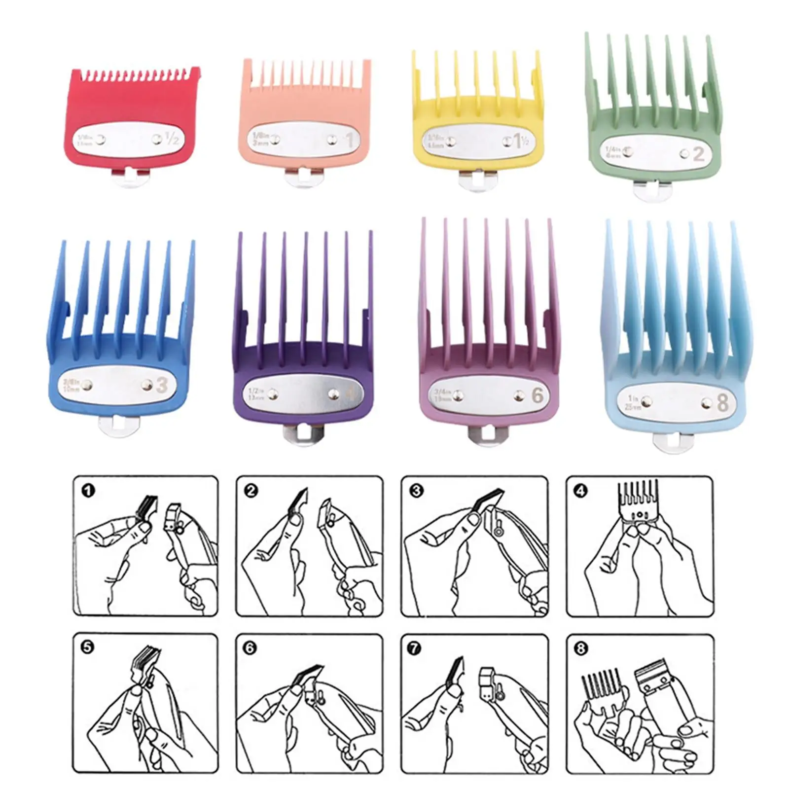 

8x Hair / Attachment Professional from 1/16 inch to with Metal Clip/ Guide Combs for /