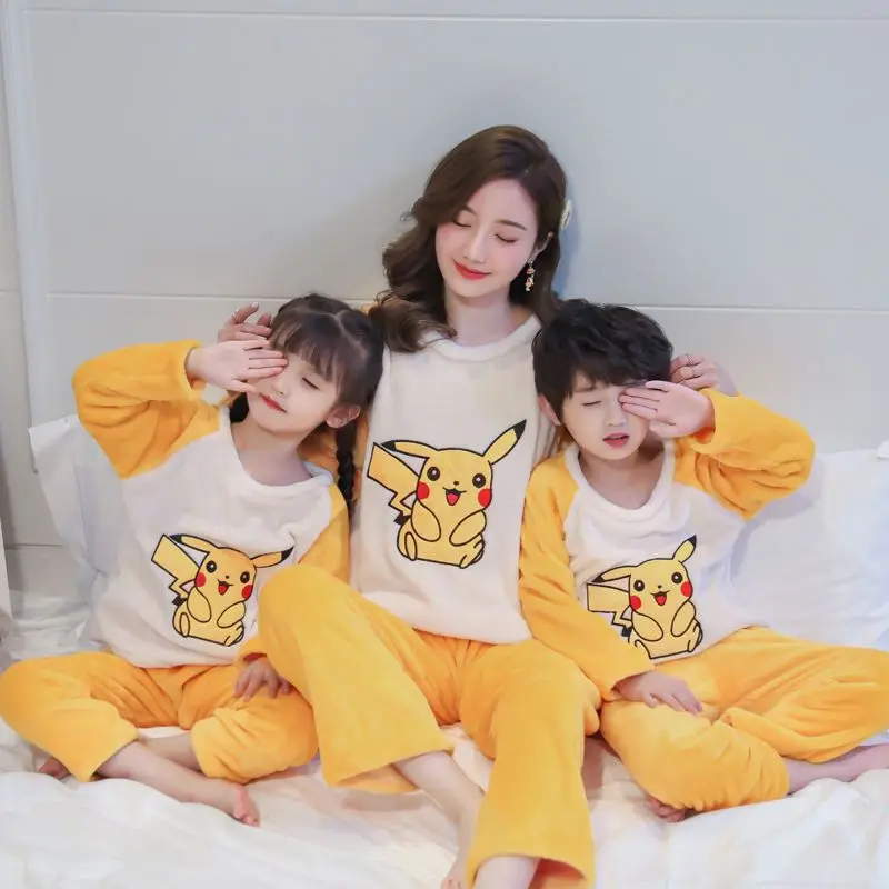

Autumn And Winter Coral Velvet Parent-Child Pajamas Thickened And Plush Cartoon Men And Women's Flannel Home Clothing Set