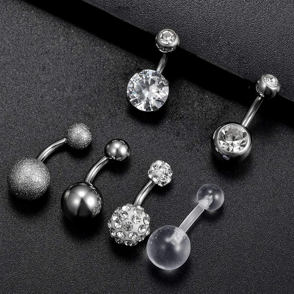 6 шт. короткий стержень 14 г из нержавеющей стали пупок кольца для пупка CZ Пирсинг