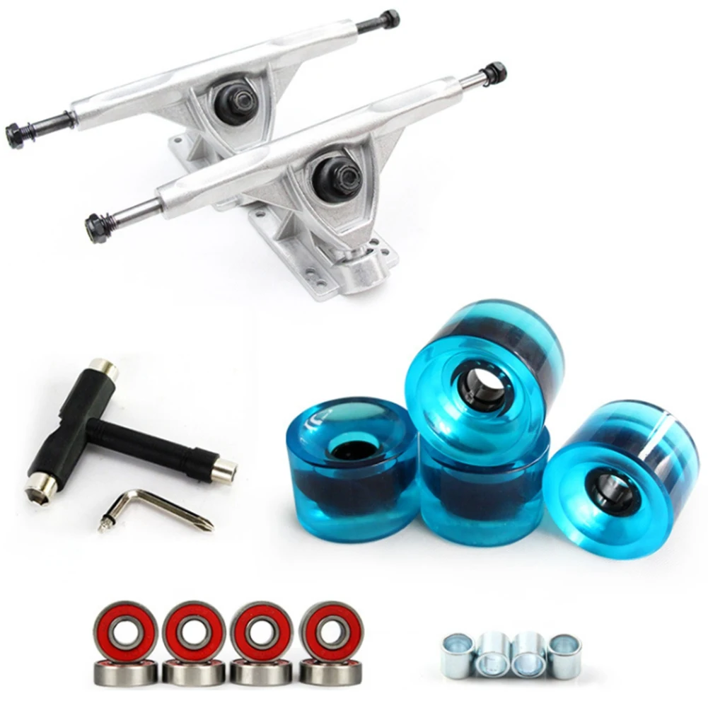 

7Inch Longboard Truck Wheels Set 4Pcs PU Wheels 8Pcs Bearing T Skateboard Skateboard Wheel Combo for Longboard