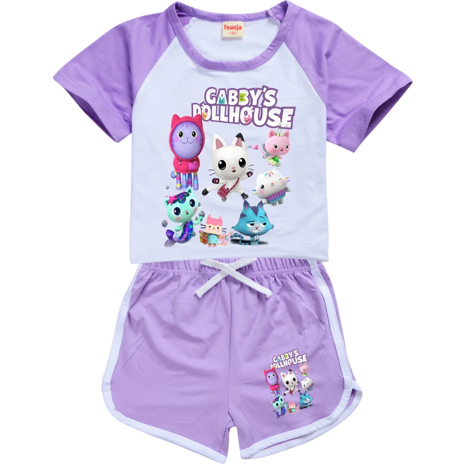 

Комплект для кукольного домика Gabby для девочек и мальчиков, детская спортивная футболка с кошками и штаны, комплект из 2 предметов, детская о...
