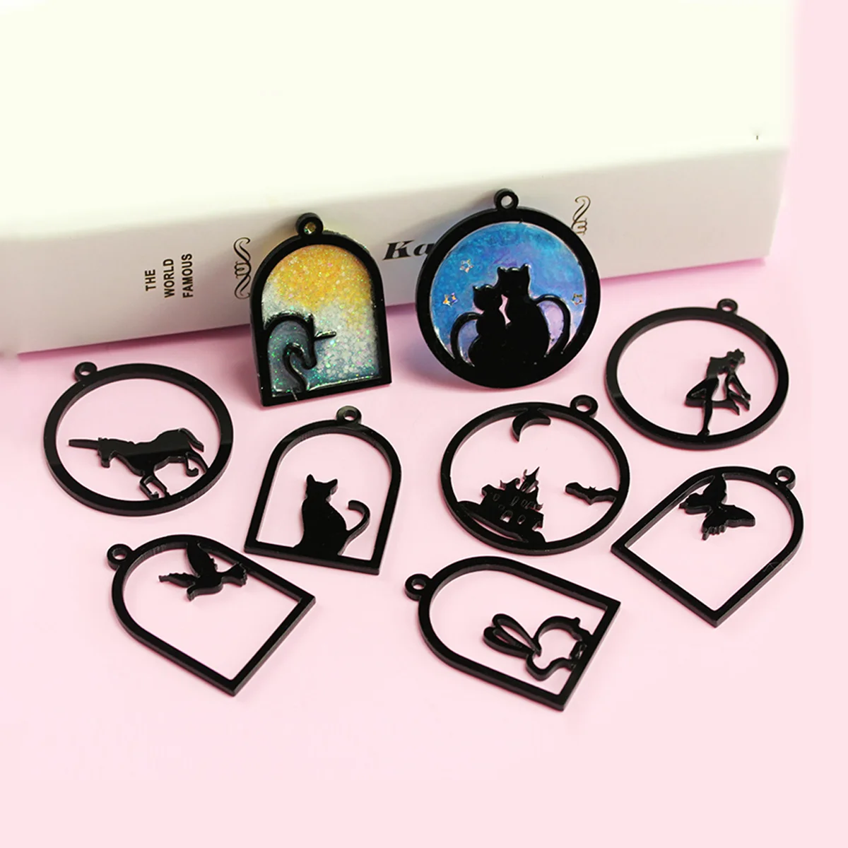 

Frame Acrylic Resin Charms Animal Hollow Pendant Jewelry Charm Open Black Bezel Pendants Diy