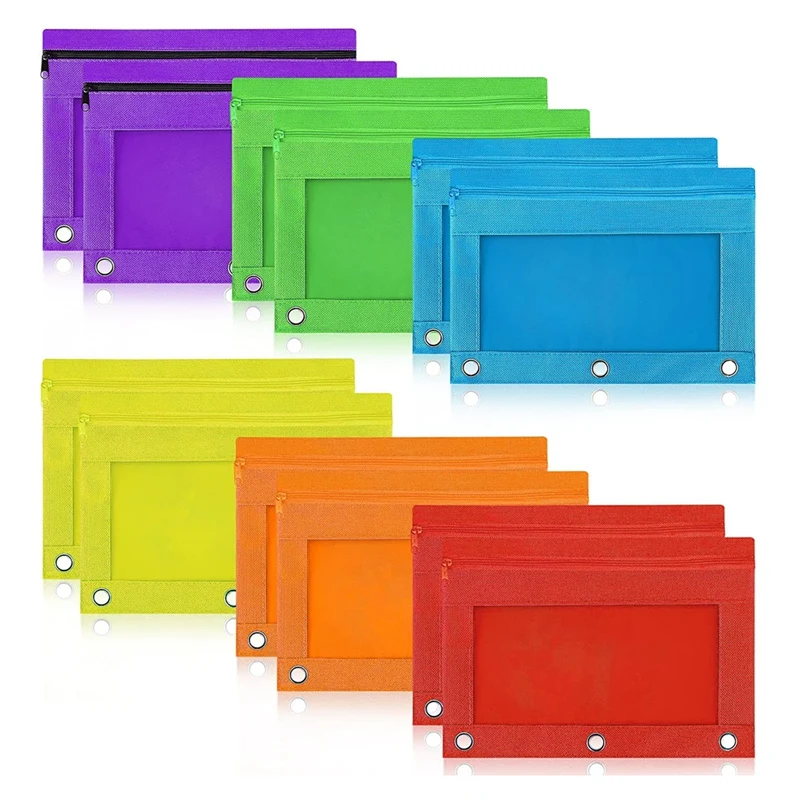 

12 Pack 3-Ring Pencil Pouch Zipper Pen Pouches In Assorted Colorscloth Pencil Case For Office College School Supplies