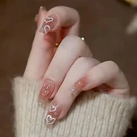 24pcs long press on nail rhinestone design sweet style full coverage nails salon false nails with design diy art artificial nail