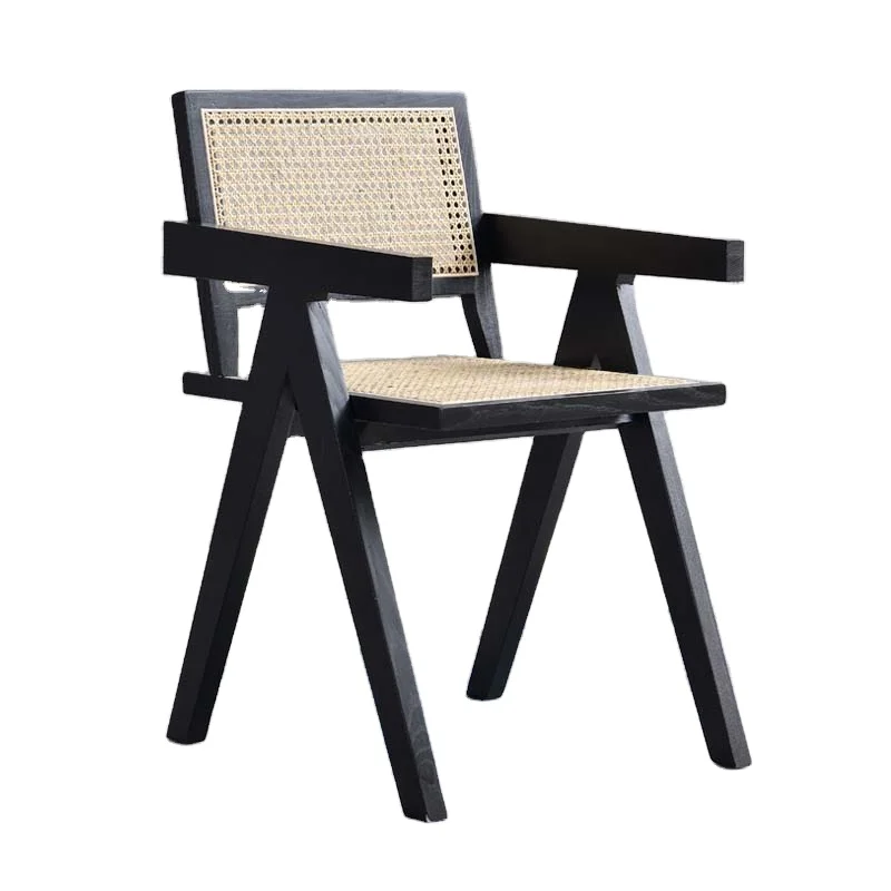 

Best selling Nordic Modern Black leg Rattan Armrest Chair