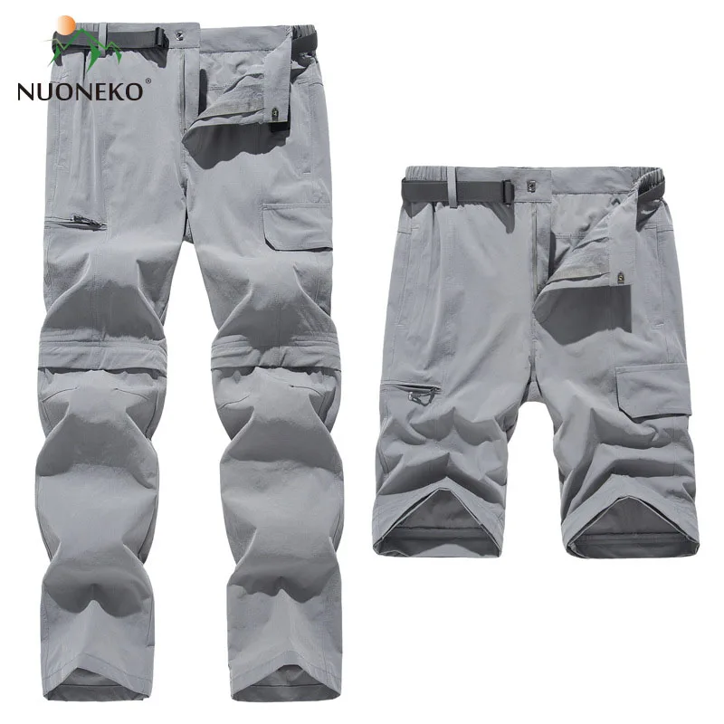 NUONEKO New Elastic Mens Hiking Pants Outdoor Sport Summer Quick Dry Waterproof Detachable Camping Trekking Climbing Cargo Pants