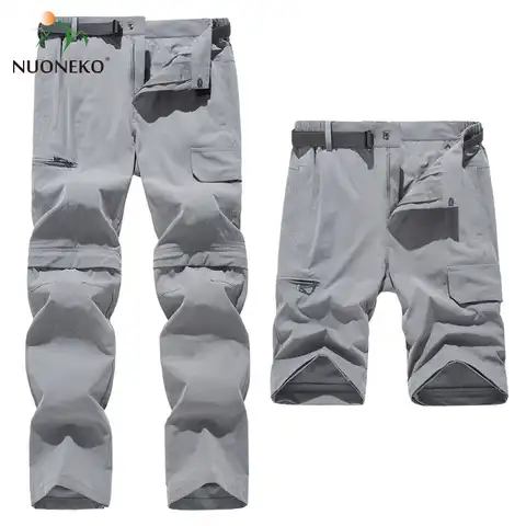 NUONEKO новые эластичные мужские походные брюки для спорта на открытом воздухе летние быстросохнущие водонепроницаемые съемные походные брюк...