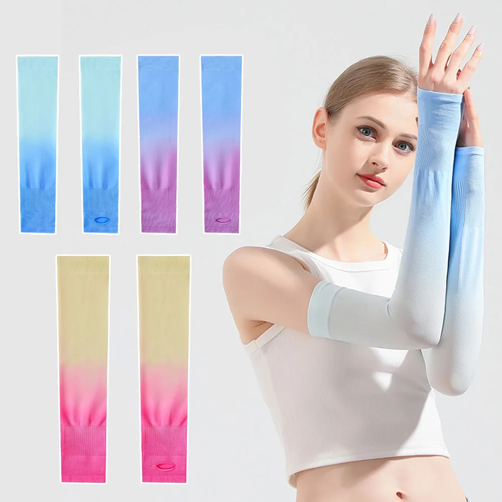 

Перчатки для вождения с градиентным переходом цветов, шелковые длинные эластичные рукава без пальцев, солнцезащитные крутые перчатки