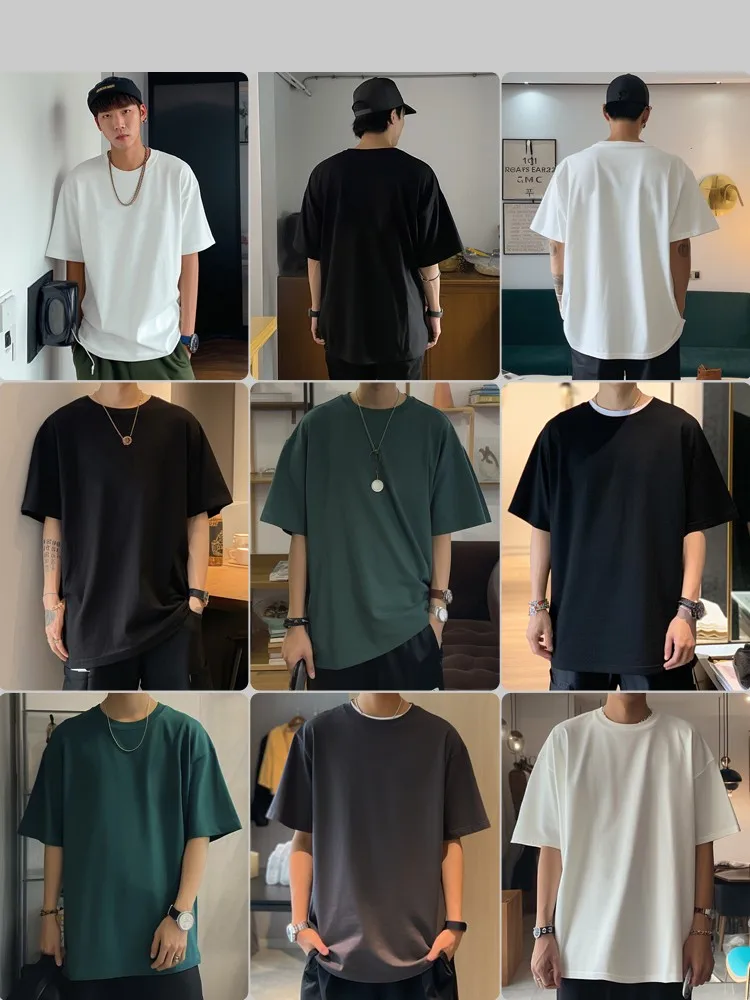 Fashion Brand American 240G Heavy round Neck Short sleeve T-shirt Men and Women Summer Solid Loose Cotton Retro Mountain Half...