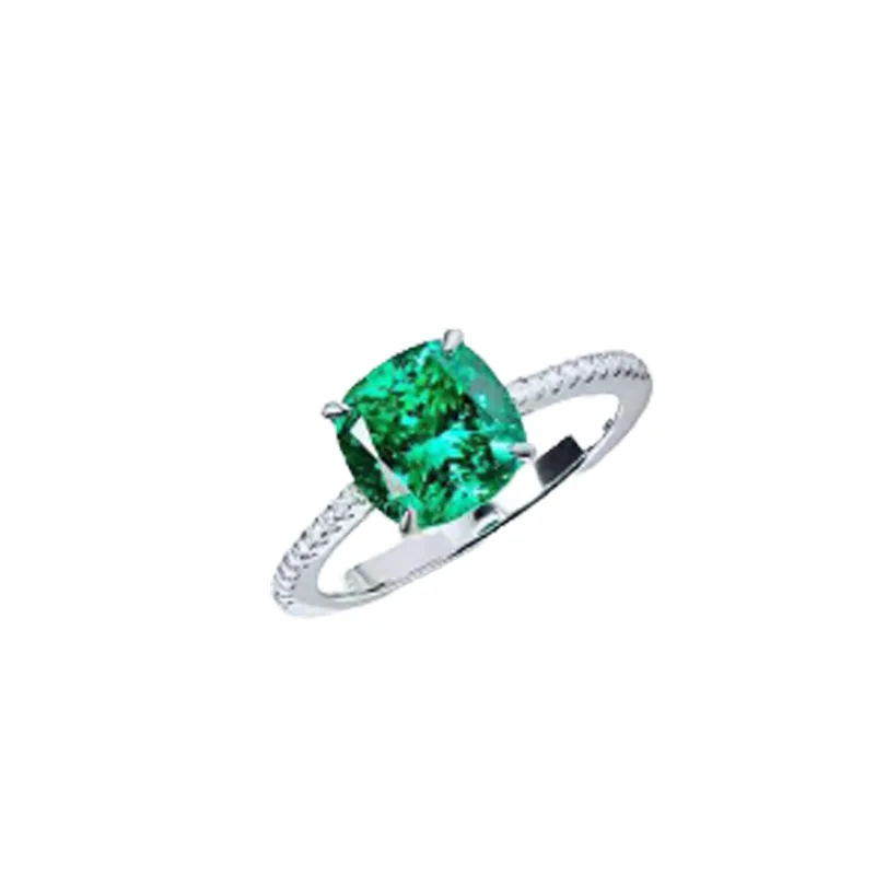 Luxury Elegant Artificial Grandmother Emerald 925 Sterling Silver Ring Fashion Versatile Winter Shining Jewelry