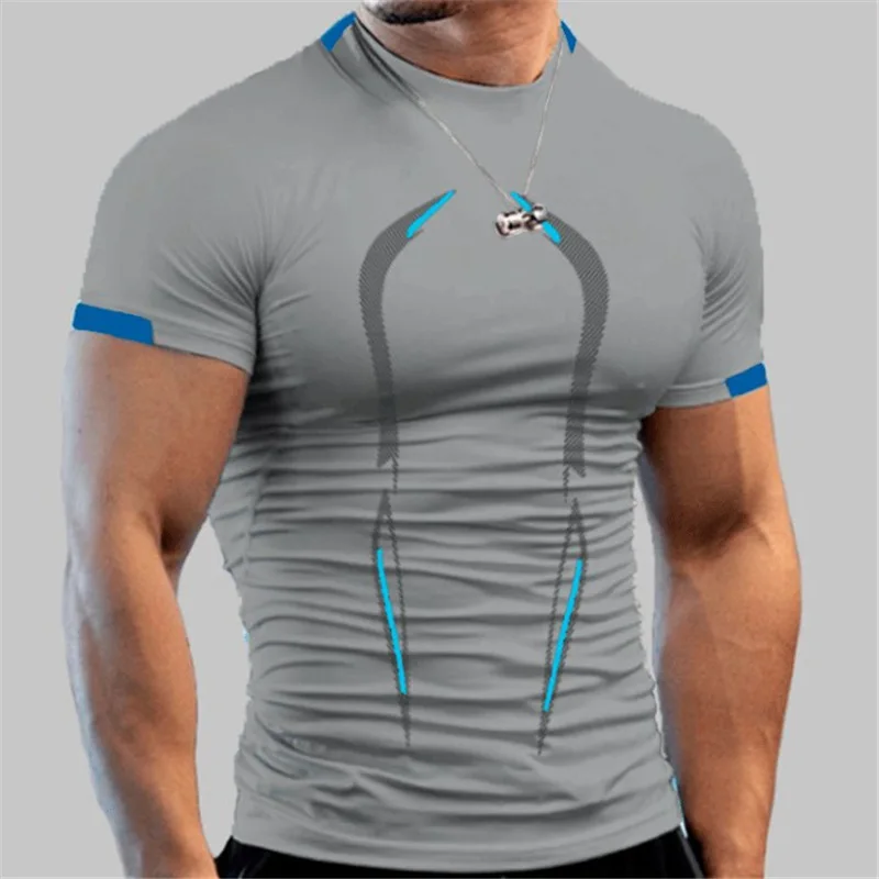 

Mens Short Sleeve Top T-shirt Stretch Sport Slim Fit O Neck Gym Muscle Tee