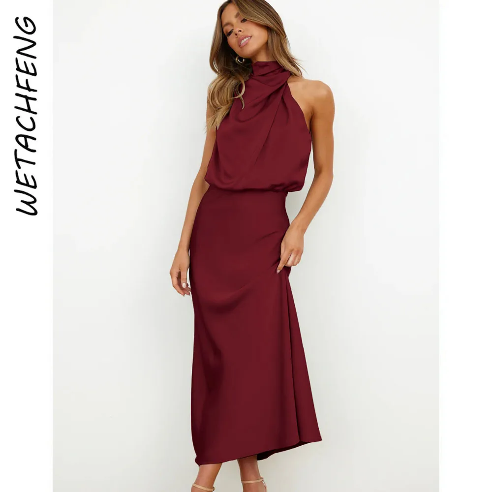 

Элегантные сексуальные Длинные атласные вечерние платья без рукавов для женщин весна-лето 2023 богемные облегающие макси платья одежда