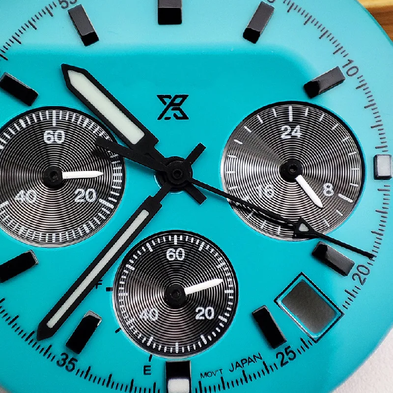 Watch accessories dial blue white yellow quartz VK63 movement hand six hands blue luminous 32.5mm dial watch mod  case Date