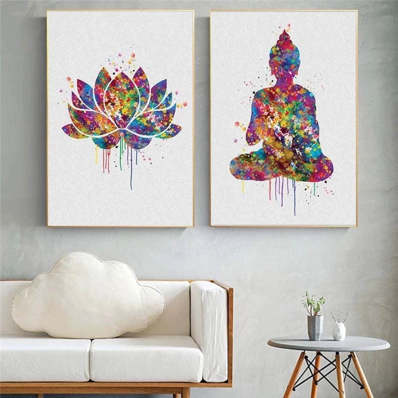 Современный абстрактный постер Будды Ом Лотос цветок символ буддизм Печатный