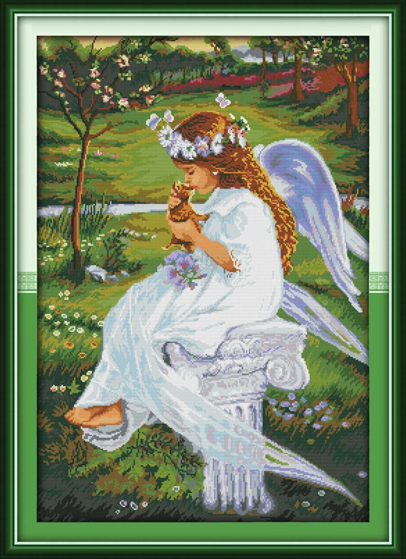 

Joy Sunday Pre-printed Cross Stitch Kit Easy Pattern Aida Stamped Fabric Embroidery Set-A Beautiful Angel(1)