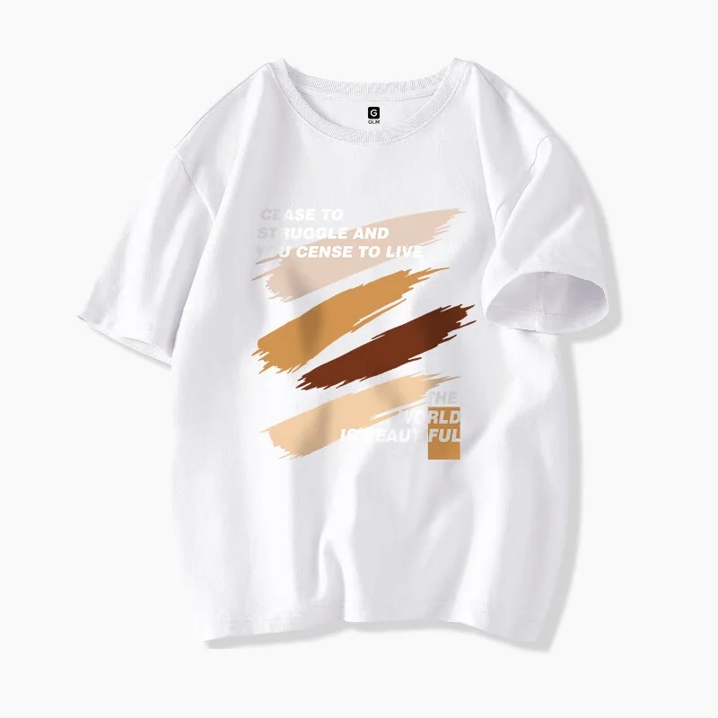 

2023 Summer Men O-neck Short Sleeved Tops Unisex Style Cotton Casual Oversized T-shirts Oil Painting Graffiti Creativity Tees