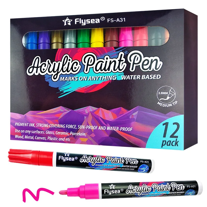 

12 Colors Acrylic Paint Pens Acrylic Brush Marker Pens for Rock Painting, Stone, Ceramic, Glass, Wood, Canvas ,DIY Card Making