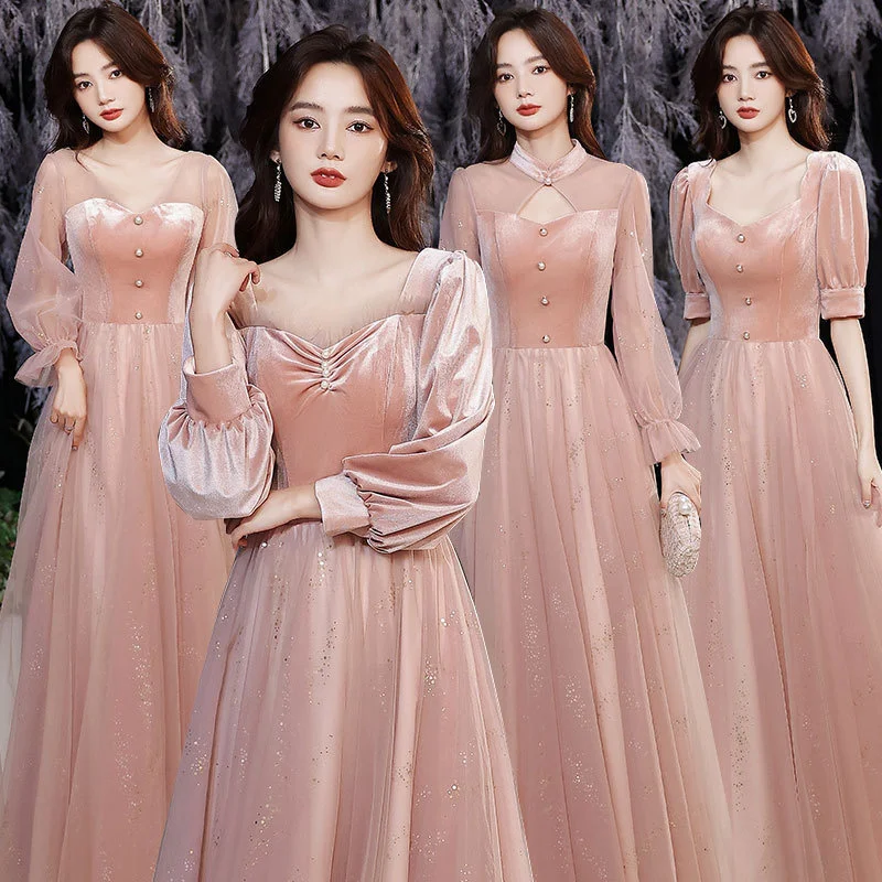 

Pink Velvet Bridesmaid Dresses 2023 New Spring Long Sleeve Graduation Hosting Sisters Dresses Women Can Wear at Ordinary Times