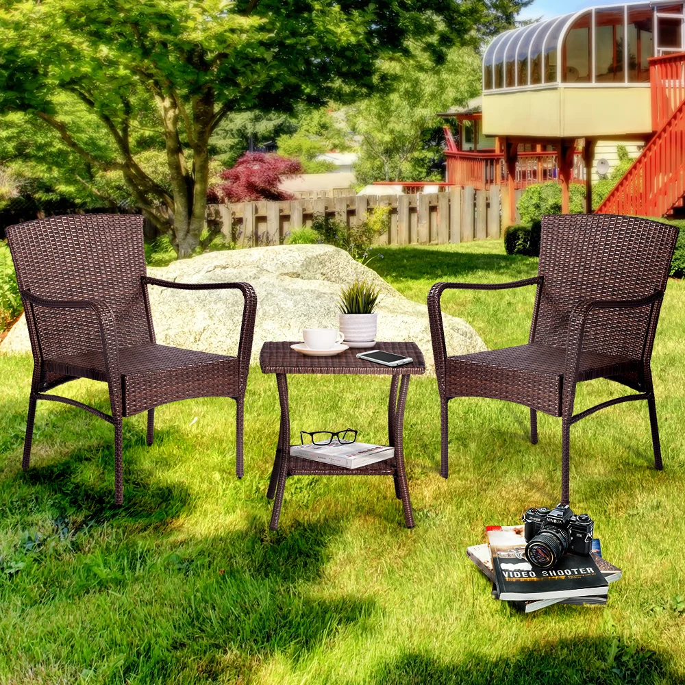 

3 Pieces Outdoor Seating Group PE Rattan Patio Furniture Wicker Patio Chairs Set Patio Bistro Sets Outdoor Conversation Sets