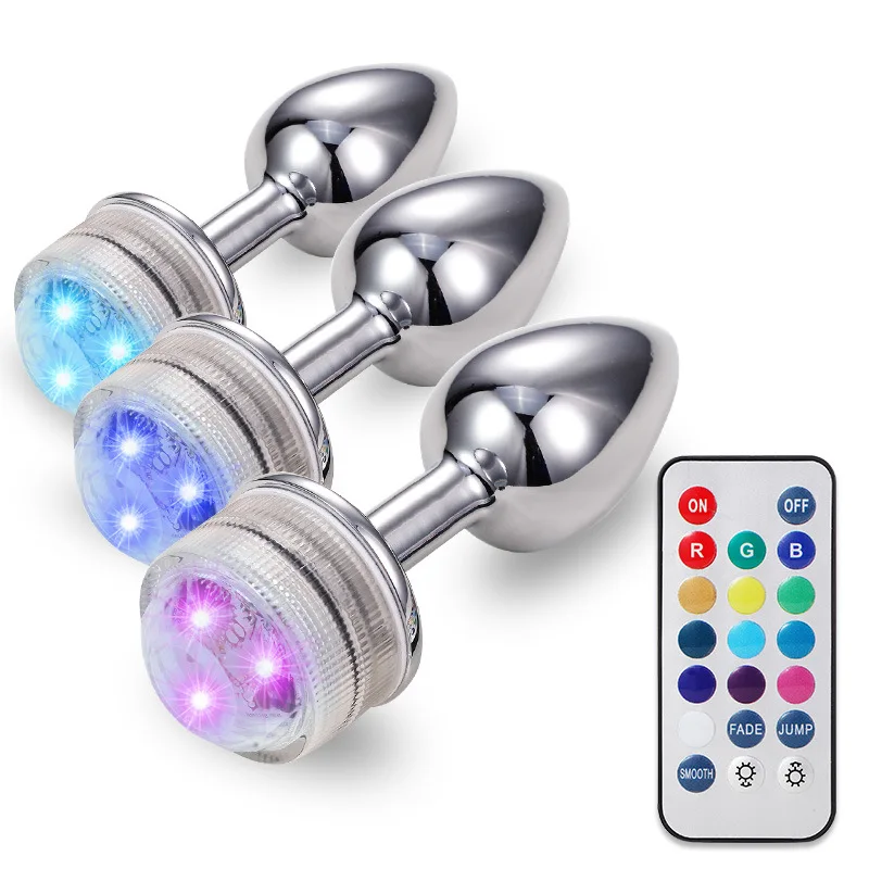 3 Sizes Remote Control LED Colorful Lights Aluminum Alloy Anal Plug Metal Butt Plug Fetish Couple Flirting Gay Adult Sex Toys