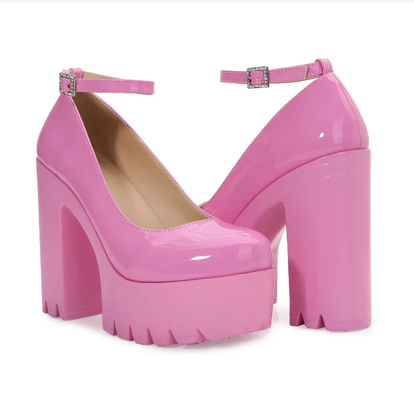 Plus Size 43 Sweet Pink High Quality Platform Sandals Women Shoes Ankle Chunky Heel Sandals Party Dress Summer Shoes Solid