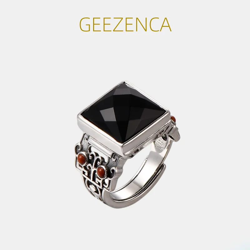

Женское кольцо GEEZENCA, серебро 925 пробы, квадратное украшение с драгоценными камнями, в этническом стиле, в восточном стиле, с изменяемым размером, новинка 2023, подарок