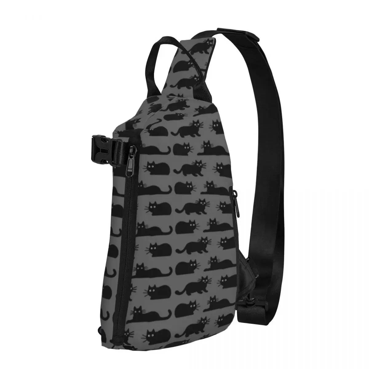 

Cool Black Cat Shoulder Bags Halloween Cats Streetwear Chest Bag Men Sports Print Sling Bag Casual Phone Small Bags