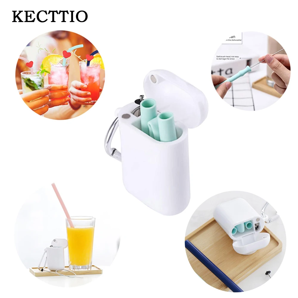 1pcs Coffee Drink Creative Foldable Straight Straw Set PP Storage Box Mini Eco-friendly Suit Silicone Can Be Carried |