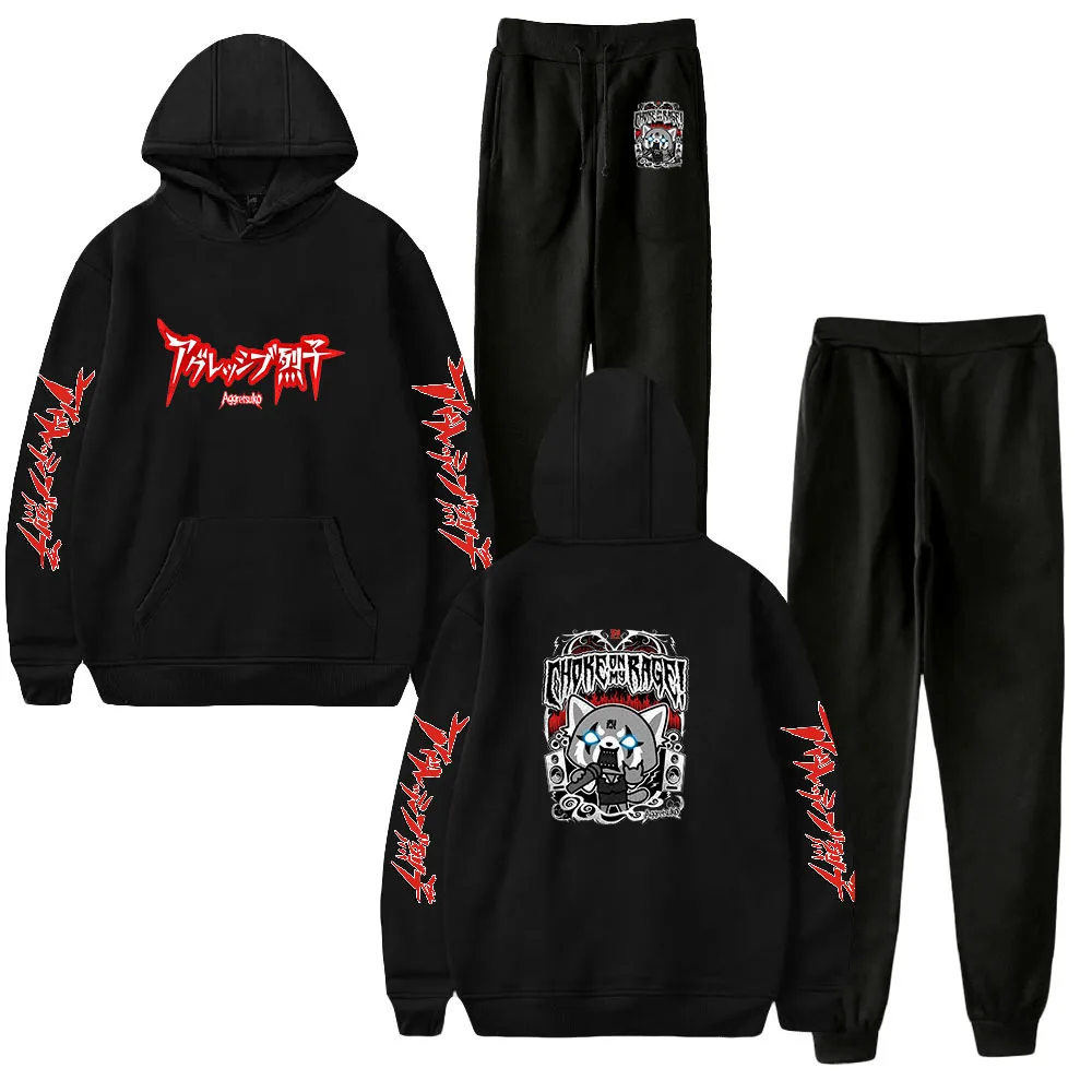 

Aggretsuko Merch Two Piece Set Unisex Hoodie+Jogger Pant Harajuku Streetwear 2022 American Cartoon Clothes Men Wome Men-Clothes