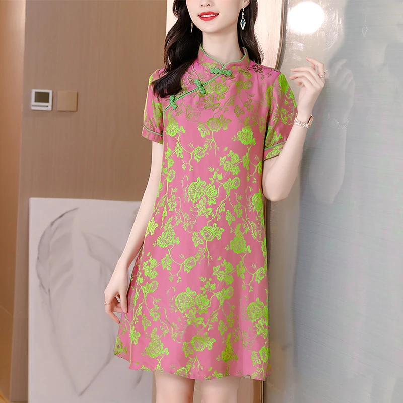 

Женское свободное платье с цветочным принтом, коротким рукавом и круглым вырезом