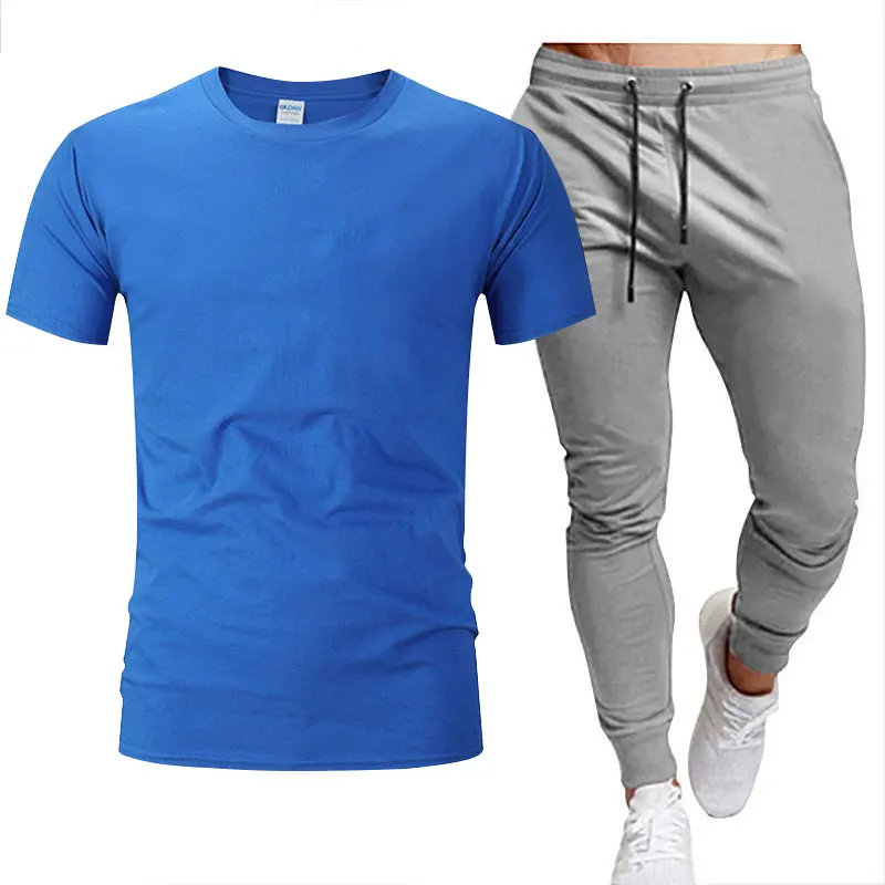 

2022 Brand Solid Color Men's T-Shirt + Pants Suit Outdoor Sports Casual Men's and Women's Same Style