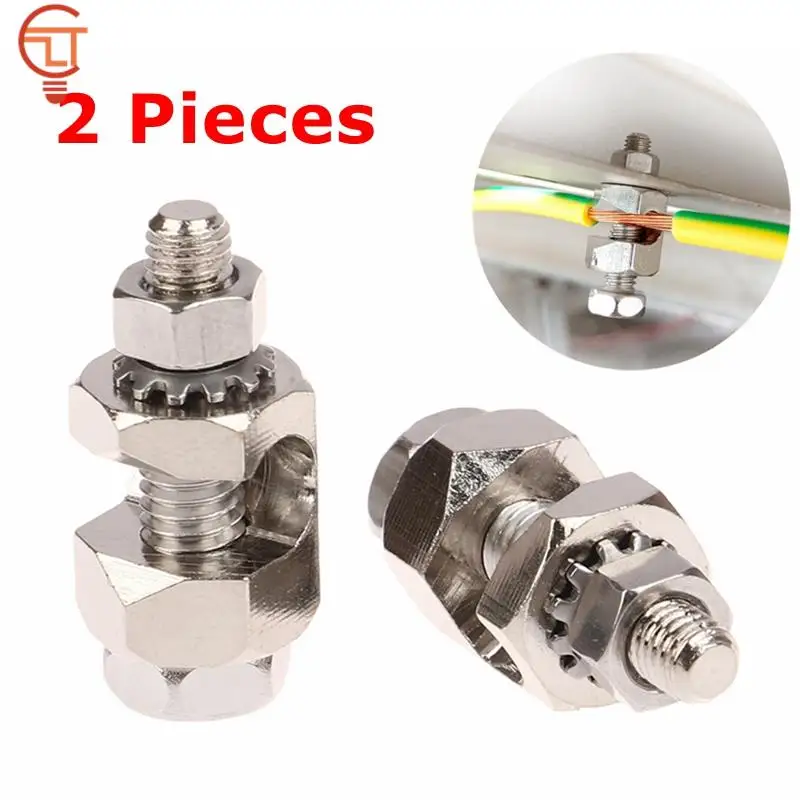 2PCS Copper Tinned Solar Grounding Lug Solar Panel Fasteners Wire Clip for Solar Mounting System Protection Grounding Parts