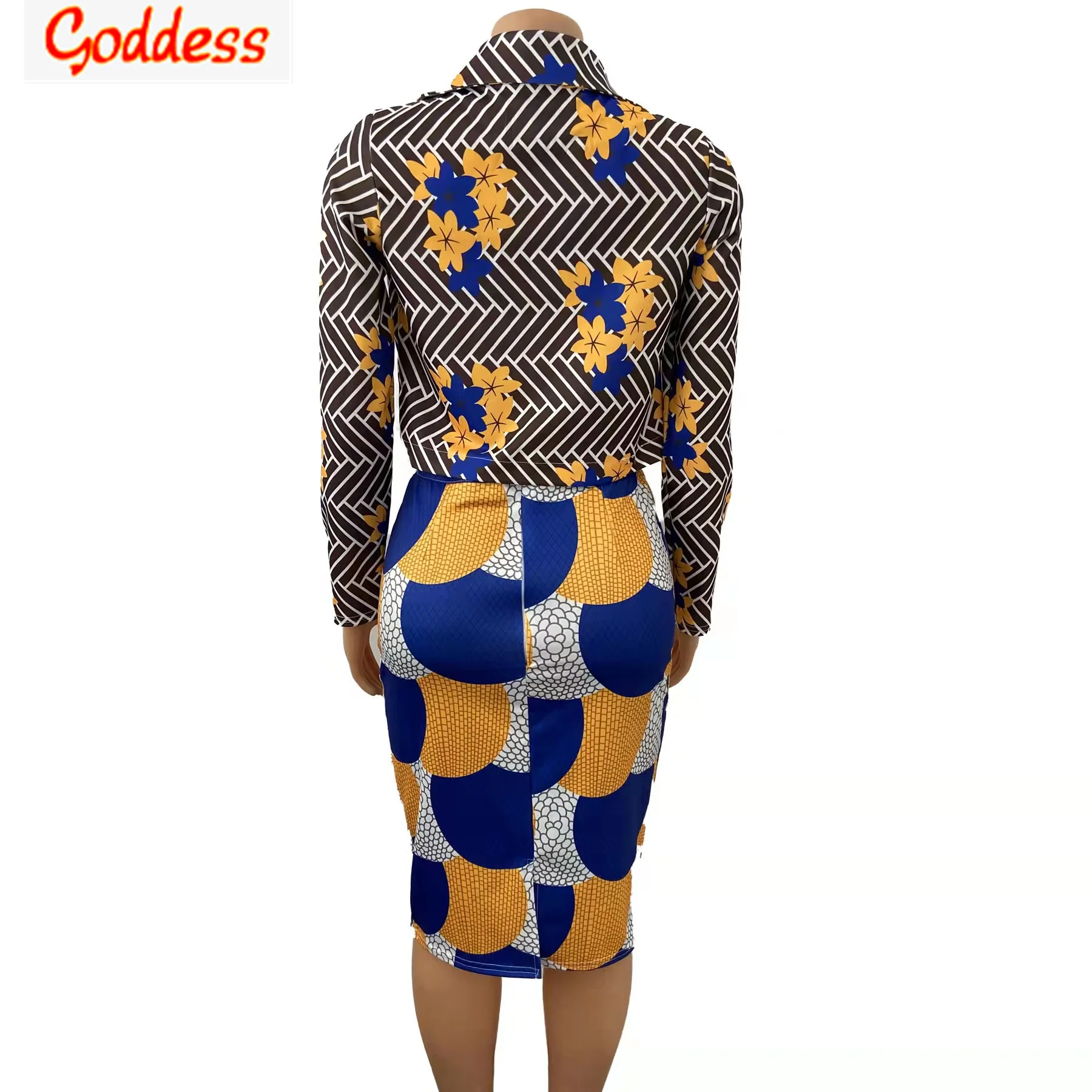 GODDESS 2022 Spring Women's Print Short Suit Jacket + Temperament Package Hip Sexy Skirt 2-piece Temperament Fashion Office Suit