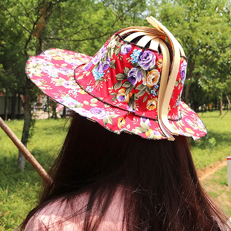 

New Folding Fan Hat for Women Bamboo Silk Foldable Bamboo Sun Hat Summer Portable Travel Beach Sunscreen Fan Cap Jewelry Gift