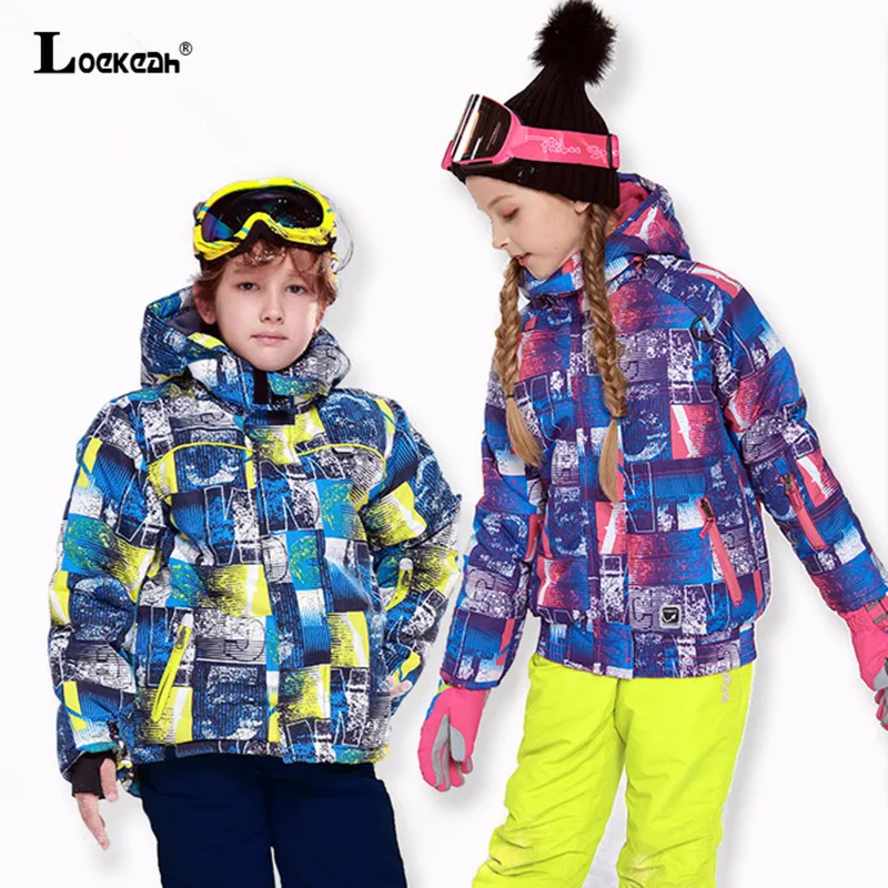 

Boys Girls Winter Waterproof Skiing Snowboard Suit Pants Skiing Jackets Children Hooded Fleece Inside Ski Clothings Teens Kids