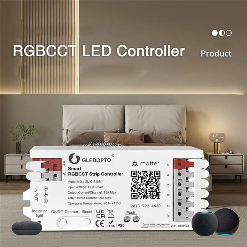 Контроллер светодиодных лент GLEDOPTO RGBCW для Amazon и Google (art.: 3920dba634b9b) - 3920dba634b9b