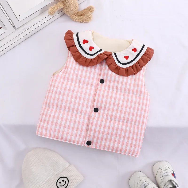 Детский жилет для маленьких девочек осенне-зимняя клетчатая куртка пальто