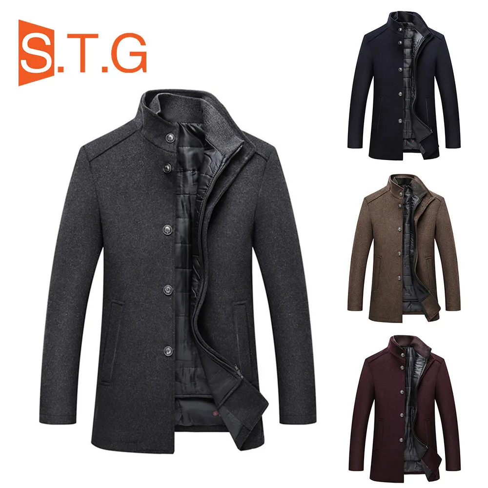 

S.T.G 2022 Men Solid Winter Warm Jacket Parkas Coat Hot Fashion Autumn Clothing Windproof Woolen Slim Adjustable Parkas For Mal